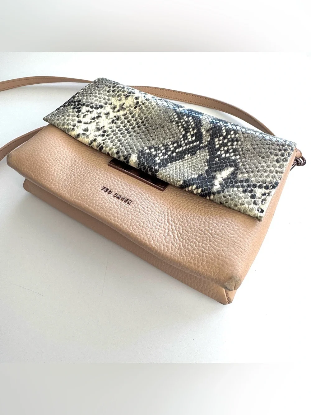 Ted Baker Alani Pink Leather Snakeskin Embossed Crossbody Shoulder Bag Glam Y2K